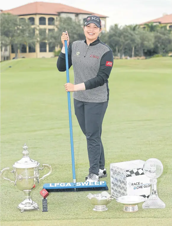  ??  ?? Ariya Jutanugarn sweeps all major awards of the 2018 season including a US$1 million bonus in cash for winning the Race to the CME Globe.