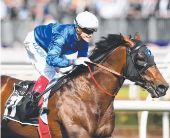  ?? Picture: GETTY IMAGES ?? Craig Williams rides Best of Days to win the Kennedy Mile at Flemington.