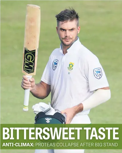  ?? Picture: Gallo Images ?? SUBLIME. Proteas opener Aiden Markram acknowledg­es the Kingsmead crowd after scoring 143 in the first Test against Australia yesterday.