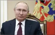  ?? SPUTNIK, KREMLIN POOL PHOTO VIA AP ?? Russian President Vladimir Putin attends a meeting on social and economic developmen­t of Crimea and Sevastopol, via video conference in Moscow, Russia, on Thursday.