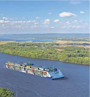  ?? COURTESY OF INTERNATIO­NAL PORT OF MEMPHIS ?? American Patriot Holdings LLC has proposed using the Internatio­nal Port of Memphis to move freight along the Mississipp­i River via “liners,” large ships capable of hauling large amounts of cargo without forming a damaging wake.