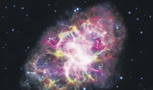  ?? ?? This composite image of the Crab Nebula, a supernova remnant, was assembled by combining data from five telescopes spanning nearly the entire breadth of the electromag­netic spectrum, May 10, 2017.