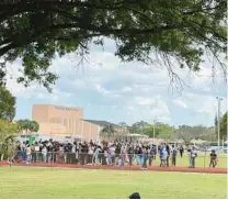  ?? DREAM DEFENDERS
CJ STAPLES/ ?? On Thursday, about 150 Plantation High School students walked out of their eighth period class onto the school’s track field to protest Gov. Ron DeSantis’ recent efforts to remake education, including his rejection of the Advanced Placement African American studies course.