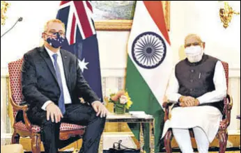  ?? ANI ?? PM Modi and his Australian counterpar­t Scott Morrison at their meeting in Washington DC.