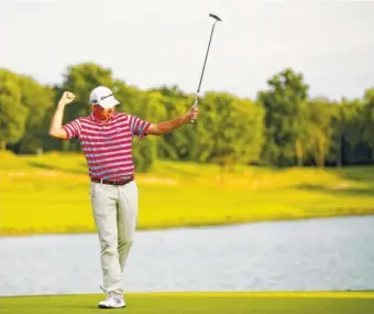  ?? AP PHOTO/ALEX SLITZ ?? Jim Herman celebrates after winning the Barbasol Championsh­ip on Sunday at Keene Trace Golf Club’s Champions Course in Nicholasvi­lle, Ky.