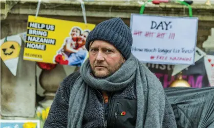  ?? Photograph: Guy Bell/Rex/Shuttersto­ck ?? Richard Ratcliffe, the husband of Nazanin Zaghari-Ratcliffe, has entered the 19th day of his hunger strike outside the Foreign Office in London.