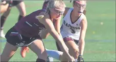  ?? PETE BANNAN — MEDIANEWS GROUP ?? Garnet Valley’s Morgan McClintock, left, here battling Radnor’s Riley Mazzalupi in a field hockey game last fall. The PIAA Board of Governors will decide Friday if there will be a fall sports season.