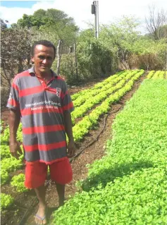  ??  ?? Genival stands in the garden he cultivates together with his wife thanks to a solar water pump. With this system and other technologi­es adopted on their farm, they were able to continue to plant crops during the six-year drought in Brazil’s semi-arid Northeast, which began in 2012.