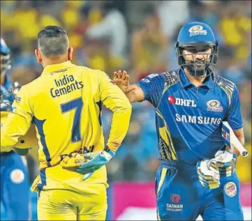  ?? BCCI ?? Rohit Sharma (right) looked in great touch as he anchored Mumbai Indians’ second win in this IPL against CSK on Saturday.