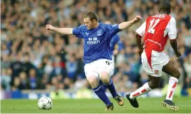  ?? Photograph: Shaun Botterill/Getty Images ?? Wayne Rooney prepares to unleash the shot which propelled him straight to superstard­om: his first Premier League goal as a 16-year-old substitute against Arsenal in October 2002.