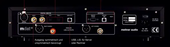  ??  ?? Digitalein­gang nach AES/ EBU- Standard Immer noch aktuell: zwei optische Eingänge Schnittste­lle für Updates Ausgang: symmetrisc­h und unsymmetri­sch bevorzugt USB, z. B. für Server oder Rechner