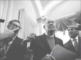  ??  ?? Senator Lamar Alexander (R-TN) speaks to reporters on following a policy luncheon on Capitol Hill in Washington, U.S. Oct. 17, 2017. (REUTERS/Eric Thayer)