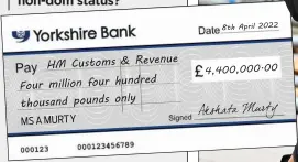  ?? ?? SETTlINg Up: Our mock-up of how Ms Murty might write a cheque to pay UK tax