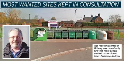  ??  ?? The recycling centre in Midway was one of only two that most people wanted to see closed. Inset: Grahame Andrew