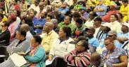  ?? Picture: FREDLIN ADRIAAN ?? PUBLIC ENGAGEMENT: Community members attend a public hearing on the Bela Bill in Motherwell yesterday