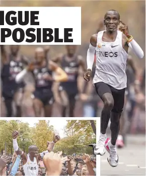  ??  ?? Kipchoge celebró a lo grande al conseguir la hazaña deportiva.