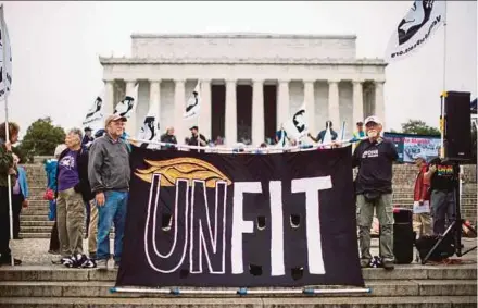  ?? EPA PIC ?? Members and supporters of Veterans for Peace gathering to protest against United States President Trump’s budget proposal at the Lincoln Memorial in Washington, DC yesterday.