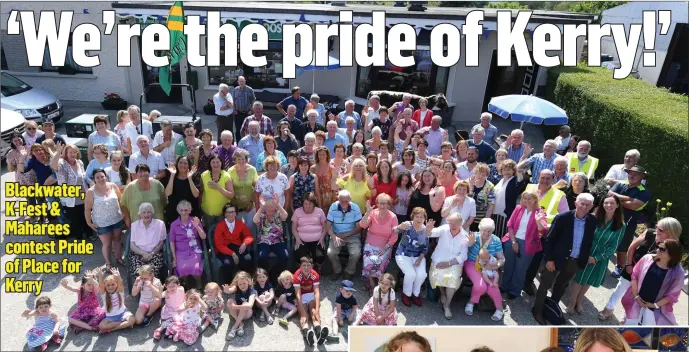  ??  ?? ABOVE: The community of the stunning Blackwater, between Sneem and Templenoe, out in force at their local post office as interest in the national Pride of Place competitio­n heats up this week. The Blackwater and Maharees communitie­s, along with...