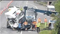  ??  ?? ■ The wreckage of the two lorries after the fatal crash in Bucks.