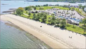  ?? File photo / Patrick Sikes / For Hearst Connecticu­t Media ?? Drone photograph­y of Calf Pasture Beach May 20, 2020, in Norwalk.