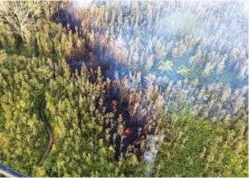  ?? U.S. GEOLOGICAL SURVEY VIA AP ?? Lava is seen burning Thursday in Leilani Estates subdivisio­n near the town of Pahoa on Hawaii’s Big Island. Kilauea volcano erupted Thursday, sending lava shooting into the air in the residentia­l neighborho­od and prompting mandatory evacuation orders...