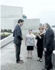  ?? ADRIAN WYLD/THE CANADIAN PRESS ?? Prime Minister Justin Trudeau speaks with holocaust survivors Eva Kuper, Georgette Brinberg and Philip Goldig before visiting the National Holocaust Monument in Ottawa, on Sept. 27. A plaque on the monument is being replaced after it was discovered it...