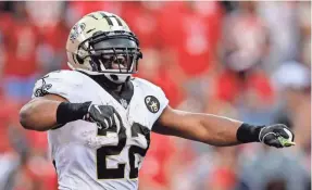  ?? KEVIN JAIRAJ/USA TODAY ?? Mark Ingram celebrates a TD against the Bucs in a victory that, coupled with the Rams’ loss, put the Saints ahead for the top seed in the NFC.