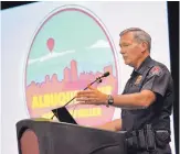  ?? JIM THOMPSON/JOURNAL ?? Albuquerqu­e police chief Michael Geier describes how APD is changing to comply with a settlement agreement Saturday.