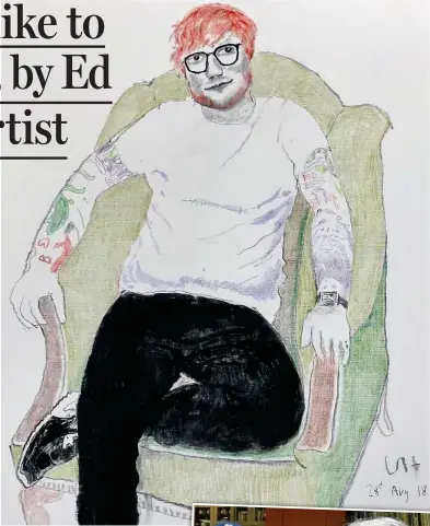  ??  ?? The shape of him: The portrait of Ed Sheeran by David Hockney