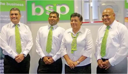  ?? Photo: IVAMERE NATARO ?? Bank South Pacific (BSP) Life executives from left: General manager distributi­on and marketing, Michael Nacola, chief financial officer Munendra Naidu, head of operations Atelina Muavono and managing director Malakai Naiyaga during the BSP Life bonus...