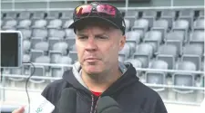  ??  ?? Redblacks general manager Marcel Desjardins says that, from his perspectiv­e, head coach Rick Campbell’s job is safe.