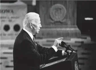  ?? Getty Images ?? President Joe Biden delivers a speech from Statuary Hall to mark the first anniversar­y of the Jan. 6 Capitol insurrecti­on by supporters of former President Donald Trump.