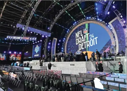  ?? DANIEL MEARS — THE DETROIT NEWS ?? The NFL Draft stage is pictured on Thursday, hours before fans begin to file in for the picks.