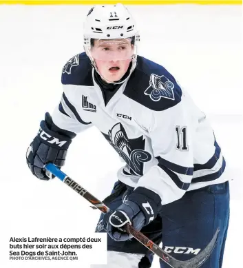  ?? PHOTO D’ARCHIVES, AGENCE QMI ?? Alexis Lafrenière a compté deux buts hier soir aux dépens des Sea Dogs de Saint-john.