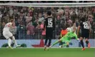  ?? ?? Harry Kane scores Tottenham’s second goal from the spot – but he missed a penalty in stoppage time. Photograph: Marc Atkins/ Getty Images