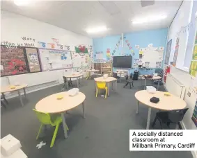  ??  ?? A socially distanced classroom at Millbank Primary, Cardiff