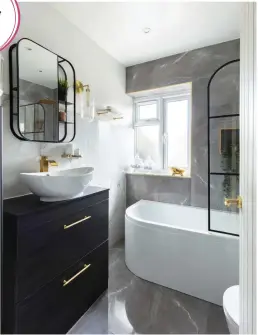  ??  ?? Making the most of the space, Alimah selected a white and grey palette for an airy feel, and chose a streamline­d suite. ‘It was all very disjointed with too much stuff in a small space,’ she says. ‘I designed our new-look bathroom to have a luxury finish’