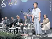  ??  ?? LEFT
Licypriya Kangujam, winner of the 2019 World Children Peace Prize, speaks at the UN Climate Change Conference in Madrid in December.