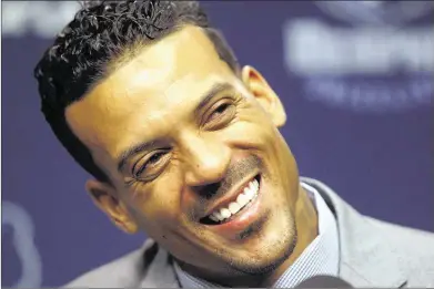  ?? PHOTOS BY NIKKI BOERTMAN/THE COMMERCIAL APPEAL ?? New Grizzly Matt Barnes seemed happy to be in Memphis as he was introduced on July 28. He played for the rival Los Angeles Clippers last year.