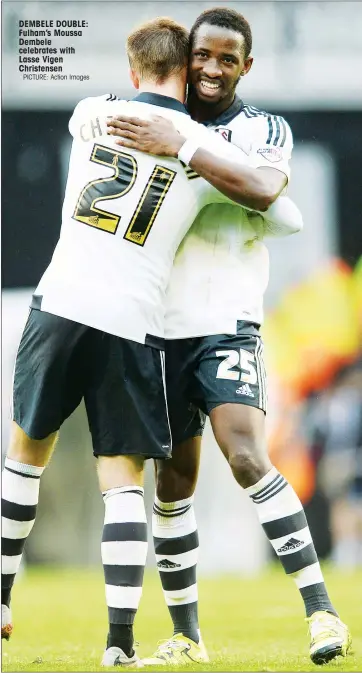  ?? PICTURE: Action Images ?? DEMBELE DOUBLE: Fulham’s Moussa Dembele celebrates with Lasse Vigen Christense­n