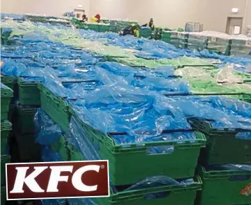  ??  ?? Facing destructio­n: Trays of KFC chicken stacked up in the DHL depot at Rugby