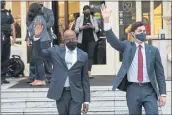  ?? ALEX BRANDON — THE ASSOCIATED PRESS ?? Sen. Raphael Warnock, left, and Sen. Jon Ossoff, both Democrats from Georgia, extolled the LG Energy Solution and SK Innovation settlement as a boon for workers in their state.