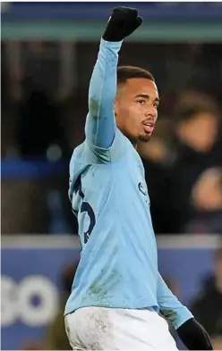  ?? Photo: Evening Standard. ?? Manchester City’s Gabriel Jesus after his goal against Everton in the Premier League on February 7, 2019.