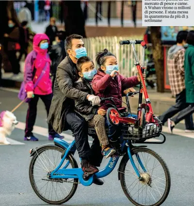  ??  ?? In strada
Un uomo in bicicletta con i figli per le strade di Guangzhou, dove ieri è ripresa la produzione delle auto Toyota (Epa)