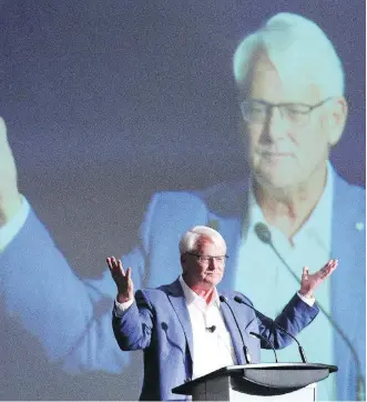  ?? JIM WELLS ?? Gordon Campbell told delegates to the 2018 Global Business Forum in Banff that Canadian business can still benefit from its traditiona­l relations with both the UK and the EU, post Brexit.