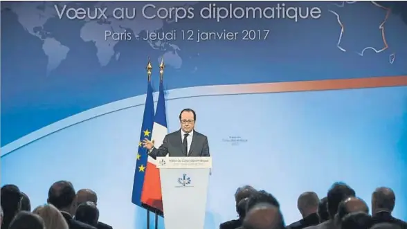  ?? REUTERS ?? El presidente francés pronunció su último gran discurso sobre política internacio­nal ante el cuerpo diplomátic­o acreditado en París