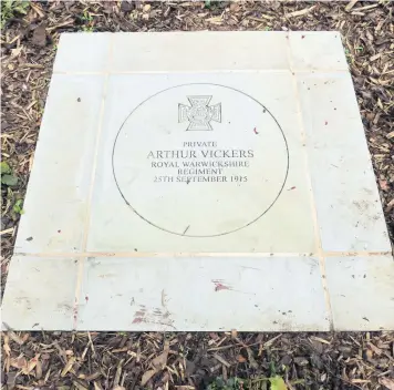  ??  ?? Arthur Vickers VC memorial paving stone