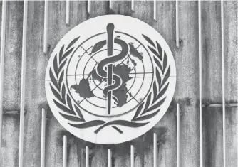  ?? REUTERS ?? A logo is pictured on the headquarte­rs of the World Health Organizati­on in Geneva, Switzerlan­d.