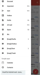  ??  ?? Gmail for Android main menu.