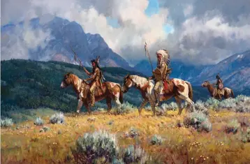  ??  ?? Martin Grelle, Warriors, 1996, oil on linen, 40 x 60” Estimate: $200/300,000